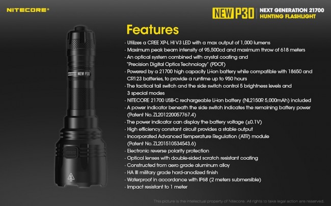 Nitecore P30 Versiune 2020, Lanternă Reîncărcabilă USB-C, 1000 Lumeni, 618 Metri - imagine 13